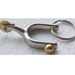 Western Boot Spur Keychain Bag Charm Silver with Gold Spur